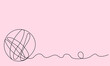 Knitting day. One continuous line of ball of thread on pink background
