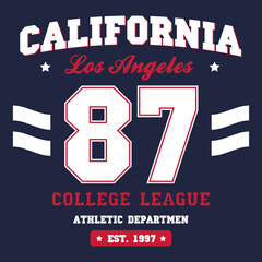 college league print for t-shirt design. los angeles, california typography graphics for college app