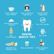Dental and oral care tips from the dentist, dental health tips with cute illustrations, vector flat
