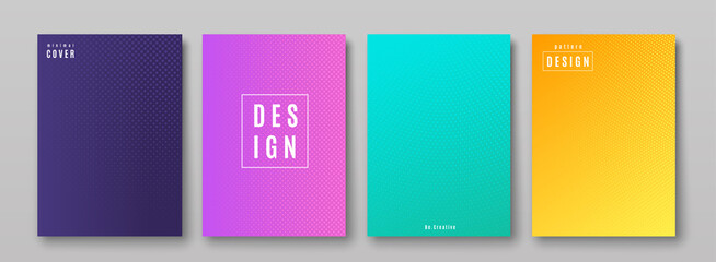 Fototapete - Abstract pattern background vector set in bright color with halftone dot texture for minimal dynamic cover design. Blue, green, purple, pink, yellow placard poster template
