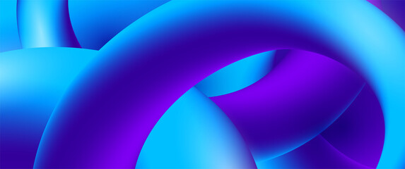 Fototapete - Wavy fluid 3d shape with bright blue colors. Vector illustration background