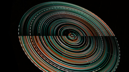 Aufkleber - Futuristic neon disk. Animation. Digital disk with circular radius with neon lines on black background. Futuristic loading circle with colored lines