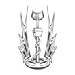 Metal detector logo with wings treasure hunter, heraldic sign, vector for print or design