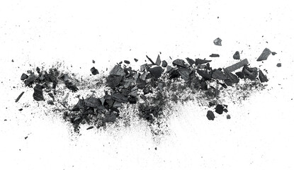 Wall Mural - Black coal dust with fragments isolated on a white background, top view.