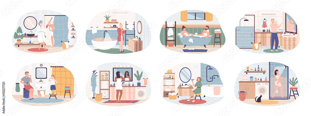 Care Routine Cartoon Everyday personal care, morning skincare daily routine, hygienic ...