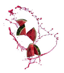 Wall Mural - watermelon slice with juice splash isolated on white background.