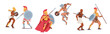 Set of Spartan Male Characters Legionary Soldiers, Roman Warriors Gladiators Holding Shield and Weapon Fight on Coliseum