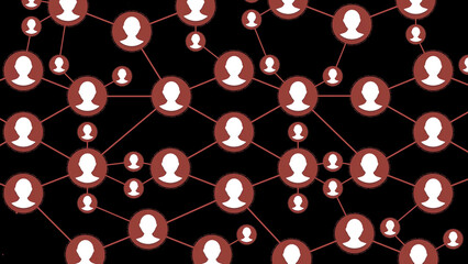 Aufkleber - Abstract visualization of a social network. Social group network on black background