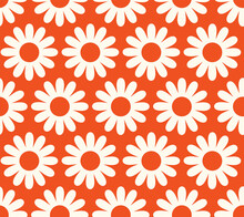 Cute Cartoon Groovy Seamless Pattern. 70s Retro Nostalgic Textile Design. Vintage Geometric Flowers 60s Hippie Style Background. Floral Checkerboard Grid Funny Print.