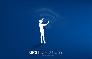 Poster - Silhouette businessman wear VR glasses with wi-fi mobile data icon with one and zero binary code matrix. Concept for data transfer of mobile and wi-fi data network.