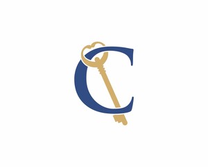 Sticker - Letter C With old Key Logo Vector 001