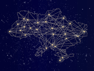 Glowing map of Ukraine on the night sky
