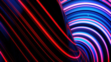 Poster - Animation of glowing neon lines. Abstract background with wavy color lines. Concept of computer graphics
