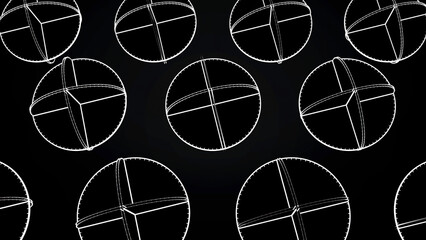 Poster - Animation of intersecting white circles. Abstract animation of rotating complex geometric shapes on a black background