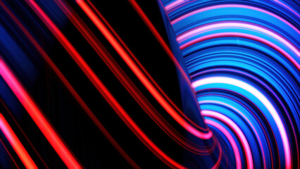 Poster - Animation of glowing neon lines. Abstract background with wavy color lines. Concept of computer graphics