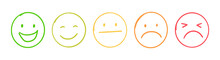 Set Of Emoji Face Icon For Customer Emotion. Hand Drawn Sketch Style Emoji Mood, Good And Bad Recommendation. Vector Illustration.