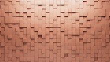 Square, Futuristic Wall Background With Tiles. 3D, Tile Wallpaper With Polished, Peach Blocks. 3D Render