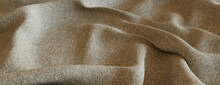 Beige Textile Banner With Ripples. Tactile Surface Texture.