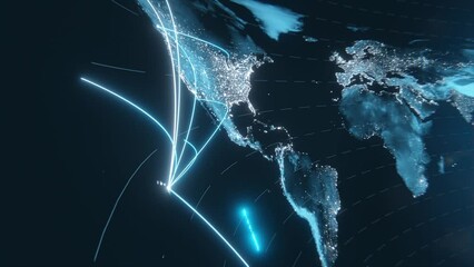 Wall Mural - Tech earth globalization in 3d animation. Global Business dots on rotating planet.