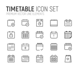 Poster - simple line set of timetable icons.
