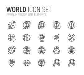 Poster - simple line set of world icons.