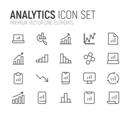 Poster - Simple line set of analytics icons.