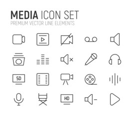Poster - Simple line set of media icons.