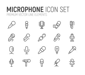 Poster - Simple line set of microphone icons.
