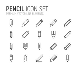 Wall Mural - Simple line set of pencil icons.