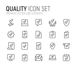 Poster - simple line set of quality icons.