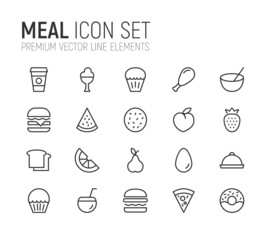 Poster - Simple line set of meal icons.