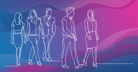 Sticker - continuous line drawing of business team walking together discussing work