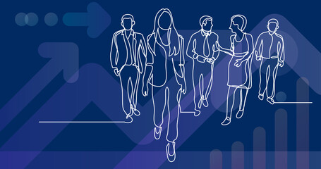 Sticker - continuous line drawing of business team walking together discussing work