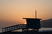 Beautiful Zuma Beach Sunset With The Lifeguard Station N The Foreground, Malibu, California