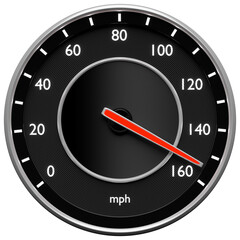 Wall Mural - 3D close-up illustration of a black dashboard of a car, a digital bright speedometer with a red arrow in a sporty style.