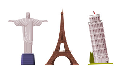 christ the redeemer statue and eiffel tower as famous city landmark and travel and tourism symbol ve