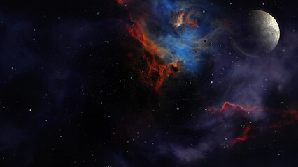 4k universe, nebula with planets foreground in space