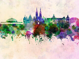 Wall Mural - Wroclaw skyline in watercolor background