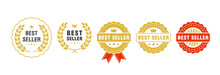 Sticker Best Seller Set Isolated Premium Quality In Gold And Red Color Perfect For Mark Best Seller Product