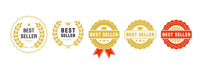 sticker best seller set isolated premium quality in gold and red color perfect for mark best seller 