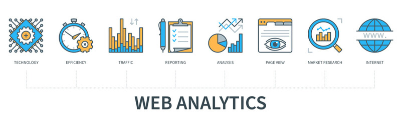 Poster - Web analytics infographics in minimal flat line style