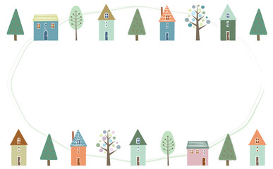  北欧アイテムの家や木の長方形フレーム