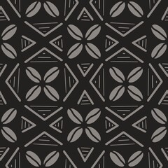 Wall Mural - Illustration african tribal mud cloth symbol with traditional dark grey color seamless pattern background. Use for fabric, textile, interior decoration elements, wrapping.