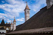 Historic And Modern Roofs In The Center Of Moscow, Russia. Gostiny Dvor Is Located Behind Old English Court On Varvarka Street. High Quality Photo