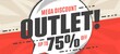 Sale banner. Mega outlet discount promotion up to 75 percent price off vector illustration