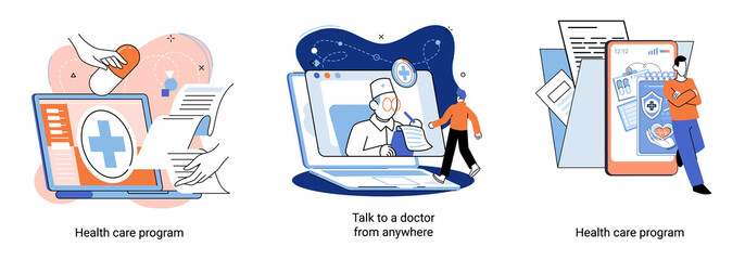 Mobile medicine mhealth online doctor, online medical services, health care program, talk to doctor from anywhere. Smartphone with medical application. Digital health and medical consultation metaphor
