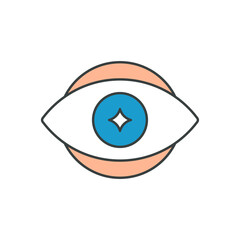 Wall Mural - Human eye blue glossy lens spiritual optical eyesight pop art groovy style t shirt vector cartoon