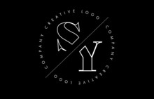 Outline SY S Y Letter Logo With Cut And Intersected Design And  Round Frame On A Black Background.