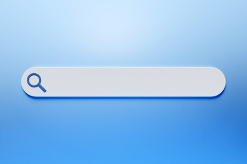 Poster - 3D illustration search frame, box, panel on the internet with a magnifying glass icon on a blue background