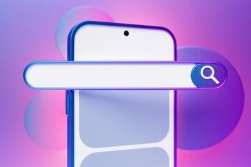Fototapete - 3d illustration of a smartphone with an open browser tab on the screen. Internet search using smartphone.
